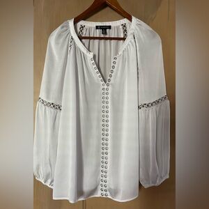 I.N.C. International Concepts White Peasant Blouse with grommet accents. Size M